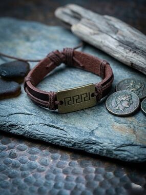 Hand Crafted Brown Leather Bracelet with Brass Plate